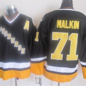 Penguins #71 Evgeni Malkin Black Yellow CCM Throwback Stitched Jersey
