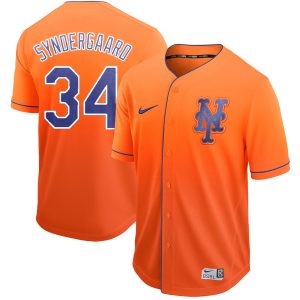 New York Mets #34 Noah Syndergaard Orange Fade Stitched Jersey