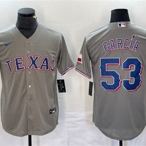 Texas Rangers #53 Adolis Garc¨ªa Gray With Patch Cool Base Stitched Jersey