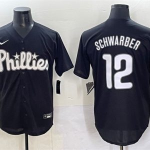 Philadelphia Phillies #12 Kyle Schwarber Black Lights Out Limited Stitched Jersey