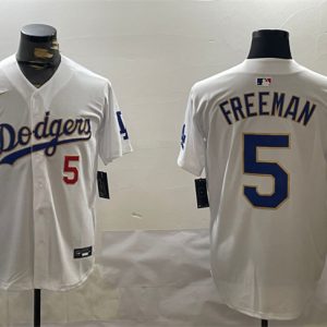Los Angeles Dodgers #5 Freddie Freeman White Gold 2024 World Series Home Limited Stitched Jersey