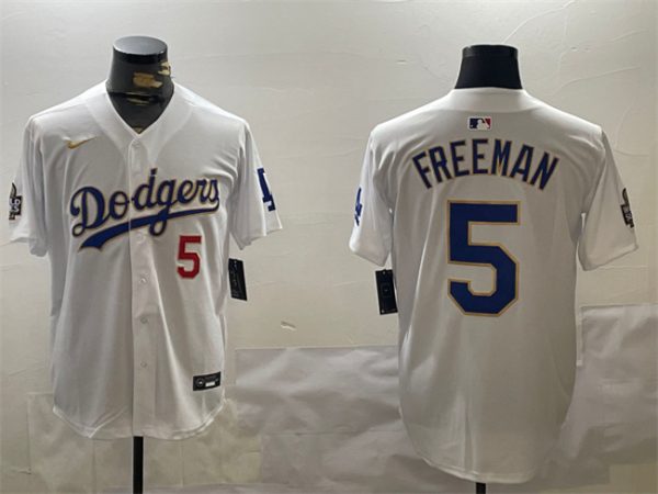 Los Angeles Dodgers #5 Freddie Freeman White Gold 2024 World Series Home Limited Stitched Jersey