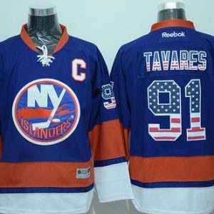 Islanders #91 John Tavares Baby Blue USA Flag Fashion Stitched Jersey