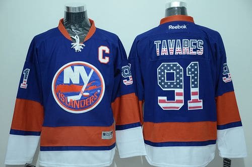 Islanders #91 John Tavares Baby Blue USA Flag Fashion Stitched Jersey