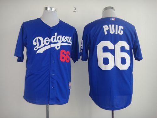 Dodgers #66 Yasiel Puig Light Blue Cool Base Stitched Jersey