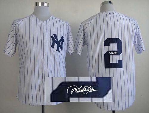 Yankees #2 Derek Jeter White Autographed Stitched Jersey