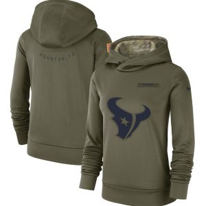 Houston Texans Olive Salute To Service Team Logo Performance Pullover NFL Hoodie