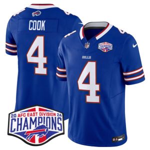 Buffalo Bills #4 James Cook Royal 2024-25 F.U.S.E. AFC East Division Champions Patch Limited Stitched Jersey