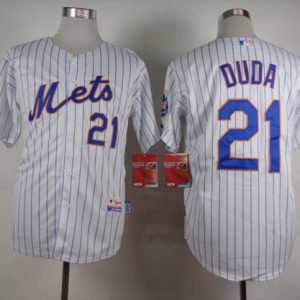 Mets #21 Lucas Duda White(Blue Strip) Home Cool Base Stitched Jersey