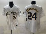 Milwaukee Brewers #24 William Contreras White Pinstripe 2025 With Patch Stitched Stitched Jersey