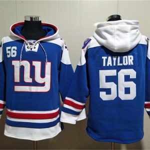 New York Giants #56 Lawrence Taylor Blue Lace-Up Pullover Hoodie