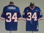 Mitchell Ness Bills #34 Thurman Thomas Blue 35th Anniversary Patch Stitched Throwback Jersey