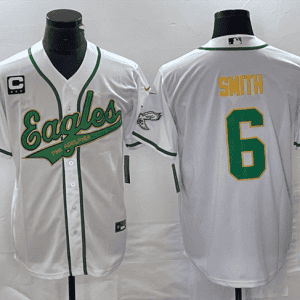 Philadelphia Eagles #6 DeVonta Smith White Gold With C Patch Cool Base Stitched Jersey