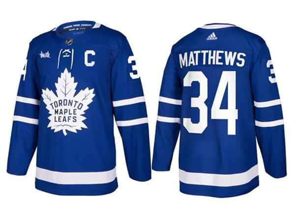 Toronto Maple Leafs #34 Auston Matthews Blue With C Milk Patch Stitched Jersey
