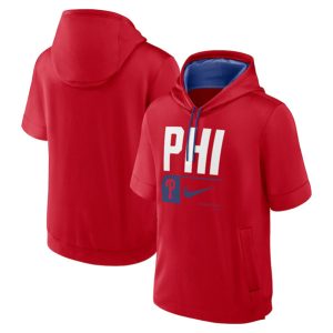 Philadelphia Phillies Red Tri Code Lockup Short Sleeve Pullover Hoodie