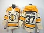 Bruins #37 Patrice Bergeron Cream Sawyer Hooded Sweatshirt Stitched Jersey