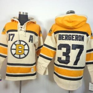 Bruins #37 Patrice Bergeron Cream Sawyer Hooded Sweatshirt Stitched Jersey