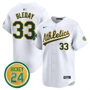 Oakland Athletics #33 JJ Bleday White 2024 Home Limited With Rickey Henderson Patch Stitched Jersey