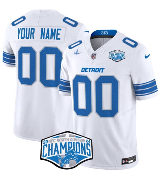 Detroit Lions Custom White 2024 NFC North Champions F.U.S.E. Vapor Limited Stitched Jersey