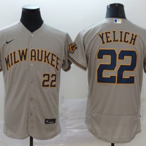 Milwaukee Brewers #22 Christian Yelich Grey Flex Base Stitched Jersey
