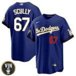 Los Angeles Dodgers #67 Vin Scully Blue 2022 White Vin Scully Patch Cool Base Stitched Baseball Jersey