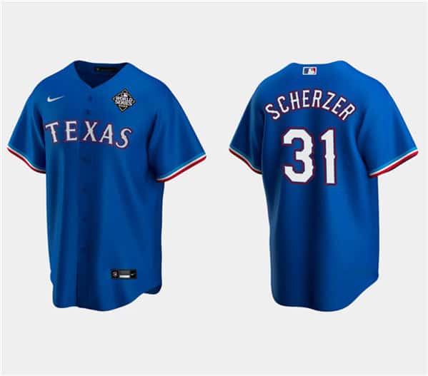 Texas Rangers #31 Max Scherzer Royal 2023 World Series Stitched Jersey