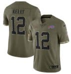 Buffalo Bills #12 Jim Kelly 2022 Olive Salute To Service Limited Stitched Jersey