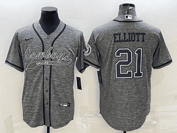 Dallas Cowboys #21 Ezekiel Elliott Grey With Patch Cool Base Stitched Baseball Jersey