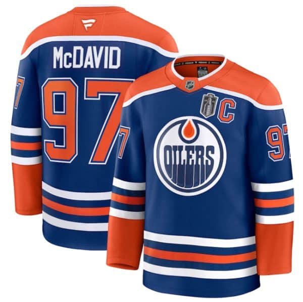 Edmonton Oilers #97 Connor McDavid Royal 2025 Stanley Cup Final Patch And C Patch Stitched Jersey