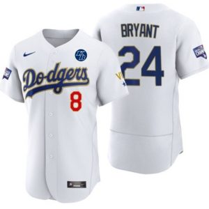 Los Angeles Dodgers Front #8 Back #24 Kobe Bryant With KB Patch White Gold Championship Sttiched Jersey