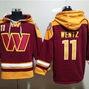 Washington Commanders #11 Carson Wentz Burgundy Lace-Up Pullover Hoodie
