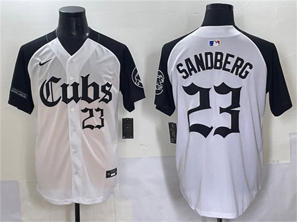 Chicago Cubs #23 Ryne Sandberg White Black 'Gothic North Side Edition' Vapor Premier Limited Stitched Jersey