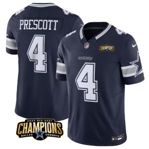 Dallas Cowboys #4 Dak Prescott Navy 2023 F.U.S.E. NFC East Champions Patch Stitched Jersey