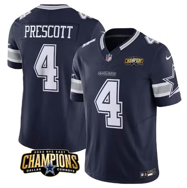 Dallas Cowboys #4 Dak Prescott Navy 2023 F.U.S.E. NFC East Champions Patch Stitched Jersey