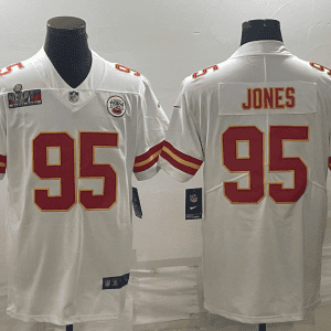 Kansas City Chiefs #95 Chris Jones White Super Bowl LVII Patch Vapor Untouchable Limited Stitched Jersey