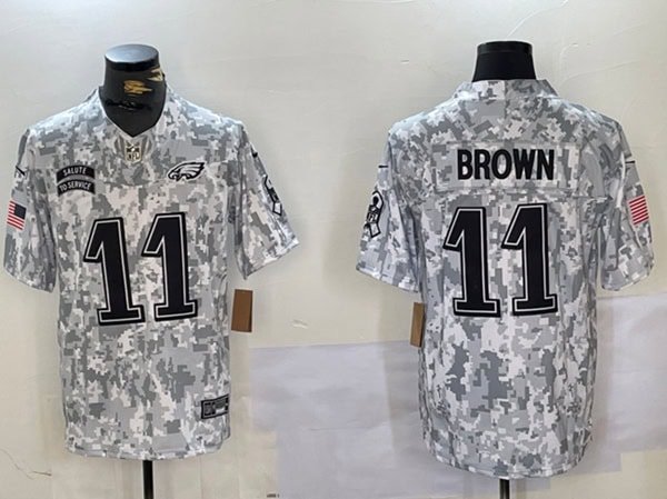 Philadelphia Eagles #11 A. J. Brown 2024 F.U.S.E Arctic Camo Salute To Service Limited Stitched Jersey