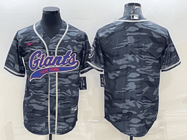 New York Giants Blank Grey Camo With Patch Cool Base Stitched Baseball Jersey