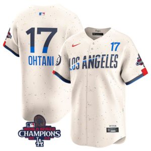 Los Angeles Dodgers #17 Shohei Ohtani Cream 2024 World Series Champions City Connect Limited Stitched Jersey