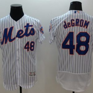 Mets #48 Jacob DeGrom White(Blue Strip) Flexbase Authentic Collection Stitched Jersey