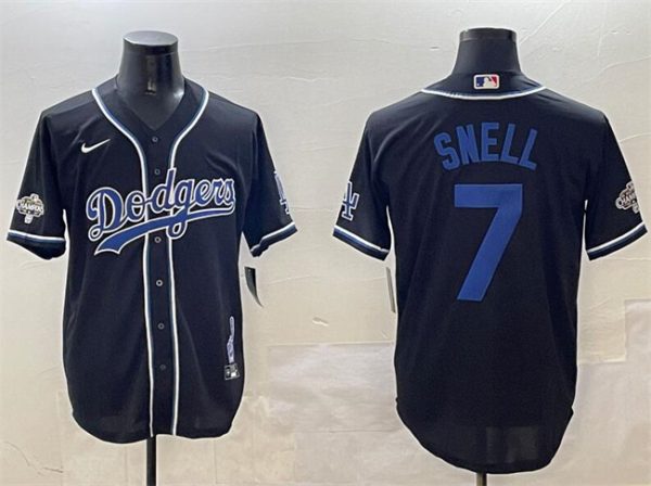 Los Angeles Dodgers #7 Blake Snell Black 2024 World Series Champions Cool Base Stitched Jersey