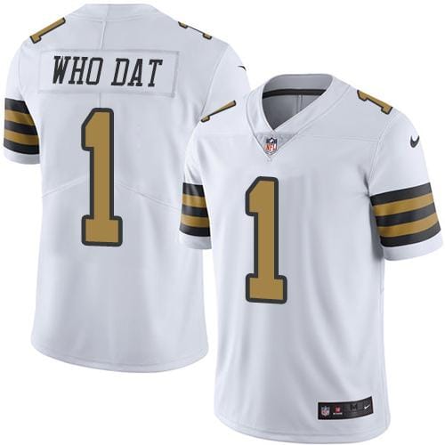 Saints #1 Who Dat White Stitched Limited Rush Nike Jersey