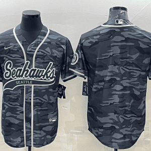 Seattle Seahawks Blank Grey Camo With Patch Cool Base Stitched Baseball Jersey