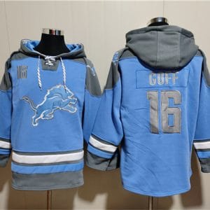 Detroit Lions #16 Jared Goff Blue Ageless Must-Have Lace-Up Pullover Hoodie