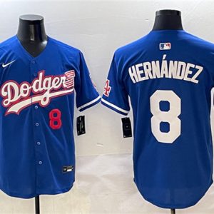 Los Angeles Dodgers #8 Enrique Hernandez Royal With American Flag Patch Limited Stitched Jersey
