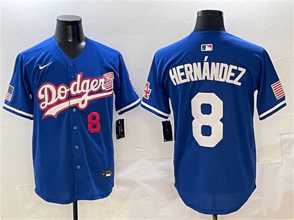 Los Angeles Dodgers #8 Enrique Hernandez Royal With American Flag Patch Limited Stitched Jersey