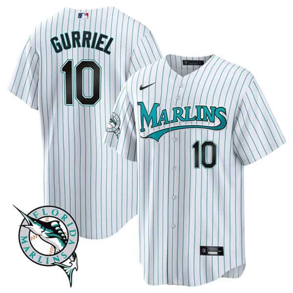 Miami Marlins #10 Yulieski Gurriel White Cool Base Stitched Jersey