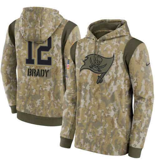 Tampa Bay Buccaneers #12 Tom Brady Camo 2021 Salute To Service Therma Performance Pullover Hoodie