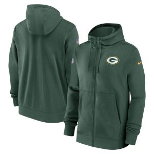 Green Bay Packers Green Sideline Club Performance Full-Zip Hoodie