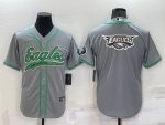 Philadelphia Eagles Grey Team Big Logo With Patch Cool Base Stitched Baseball Jersey