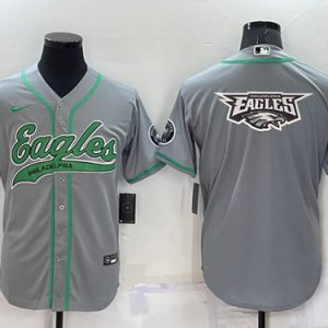 Philadelphia Eagles Grey Team Big Logo With Patch Cool Base Stitched Baseball Jersey